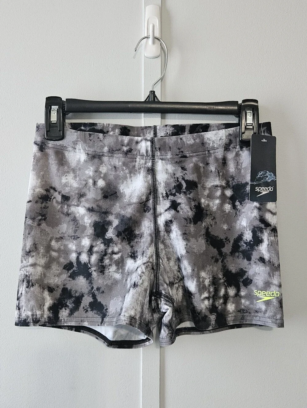 Speedo Size M PowerFlex Eco Black White Marbled Tie Dyed Boys Mens Swim Trunks